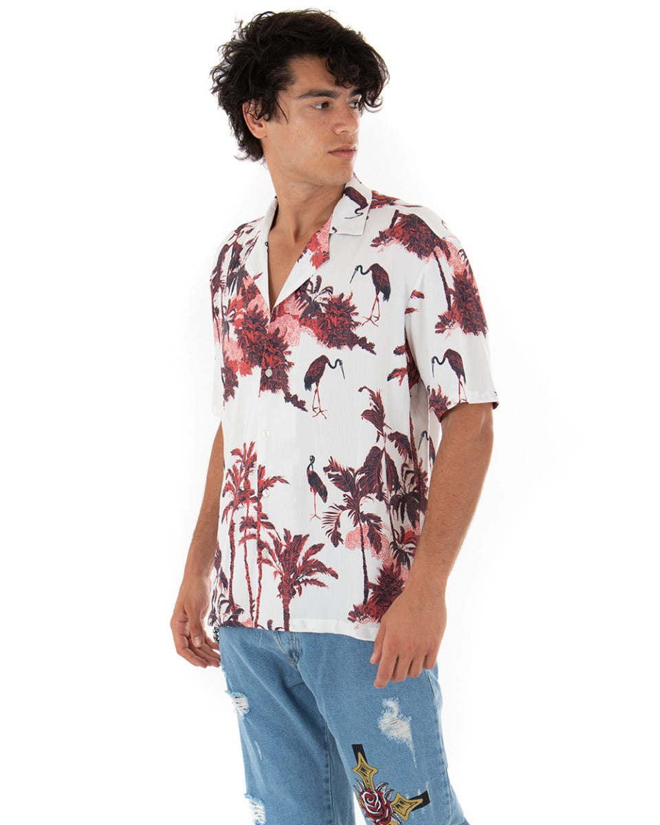 Men's Shirt Short Sleeve Floral Red White Casual Collar GIOSAL-CC1147A