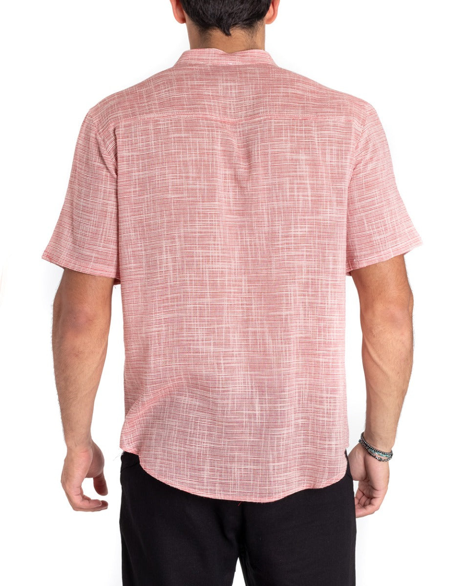 Men's Shirt Short Sleeve Mandarin Collar Serafino Melange Red GIOSAL-CC1166A