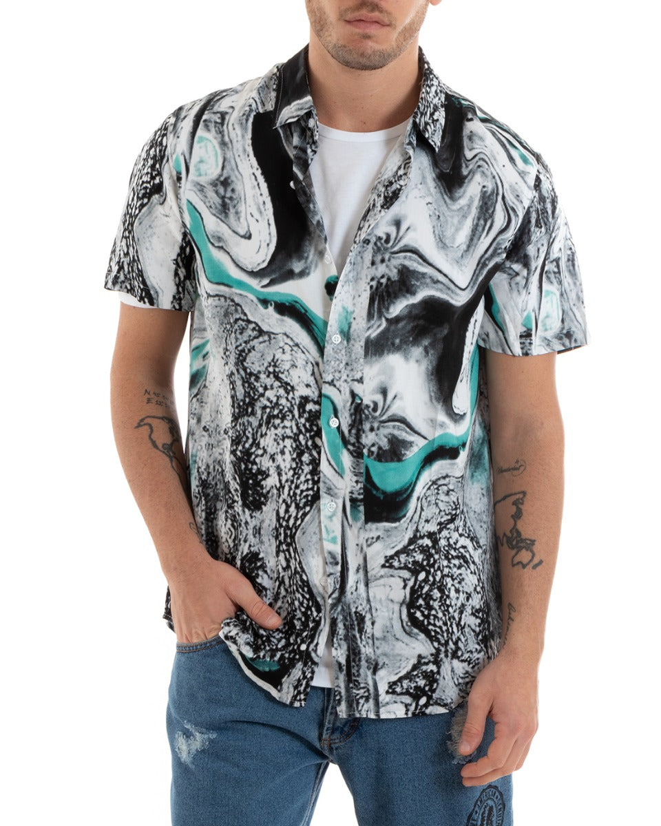 Men's Short Sleeve Shirt with Multicolored Tie Dye Patterned Collar GIOSAL-CC1183A