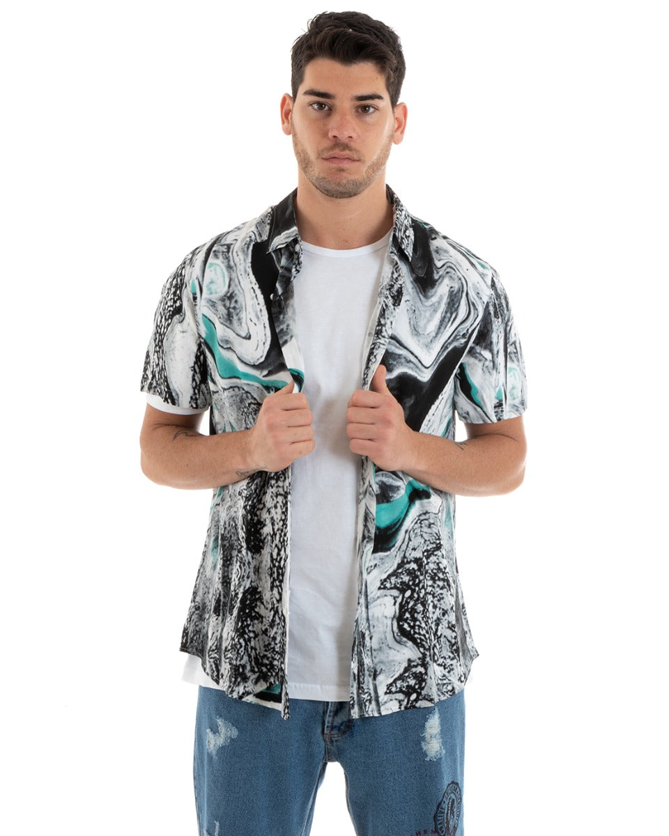 Men's Short Sleeve Shirt with Multicolored Tie Dye Patterned Collar GIOSAL-CC1183A