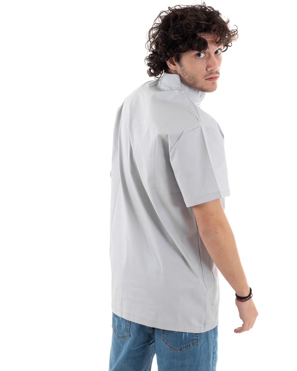 Men's Shirt Short Sleeve Korean Collar Seraph Gray Pockets GIOSAL-CC1171A