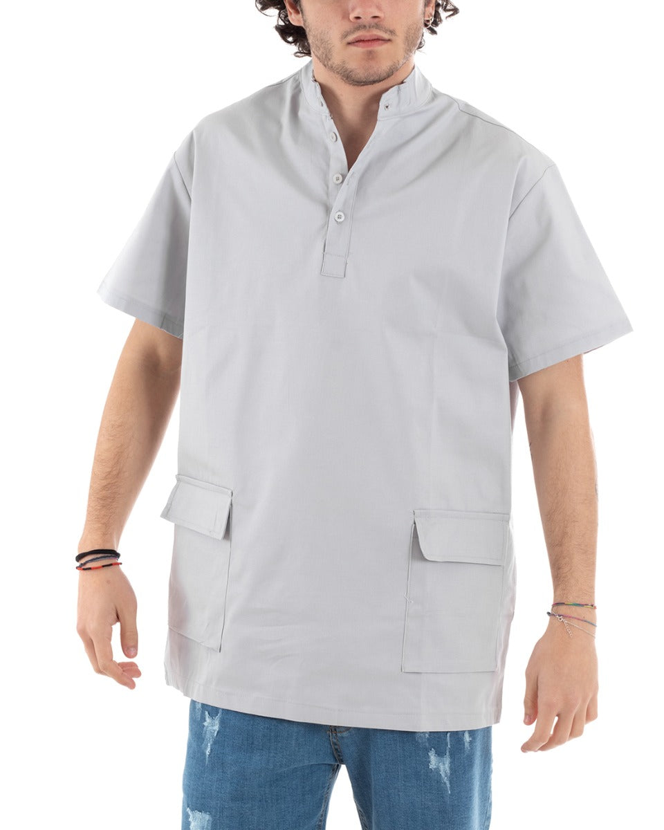 Men's Shirt Short Sleeve Korean Collar Seraph Gray Pockets GIOSAL-CC1171A