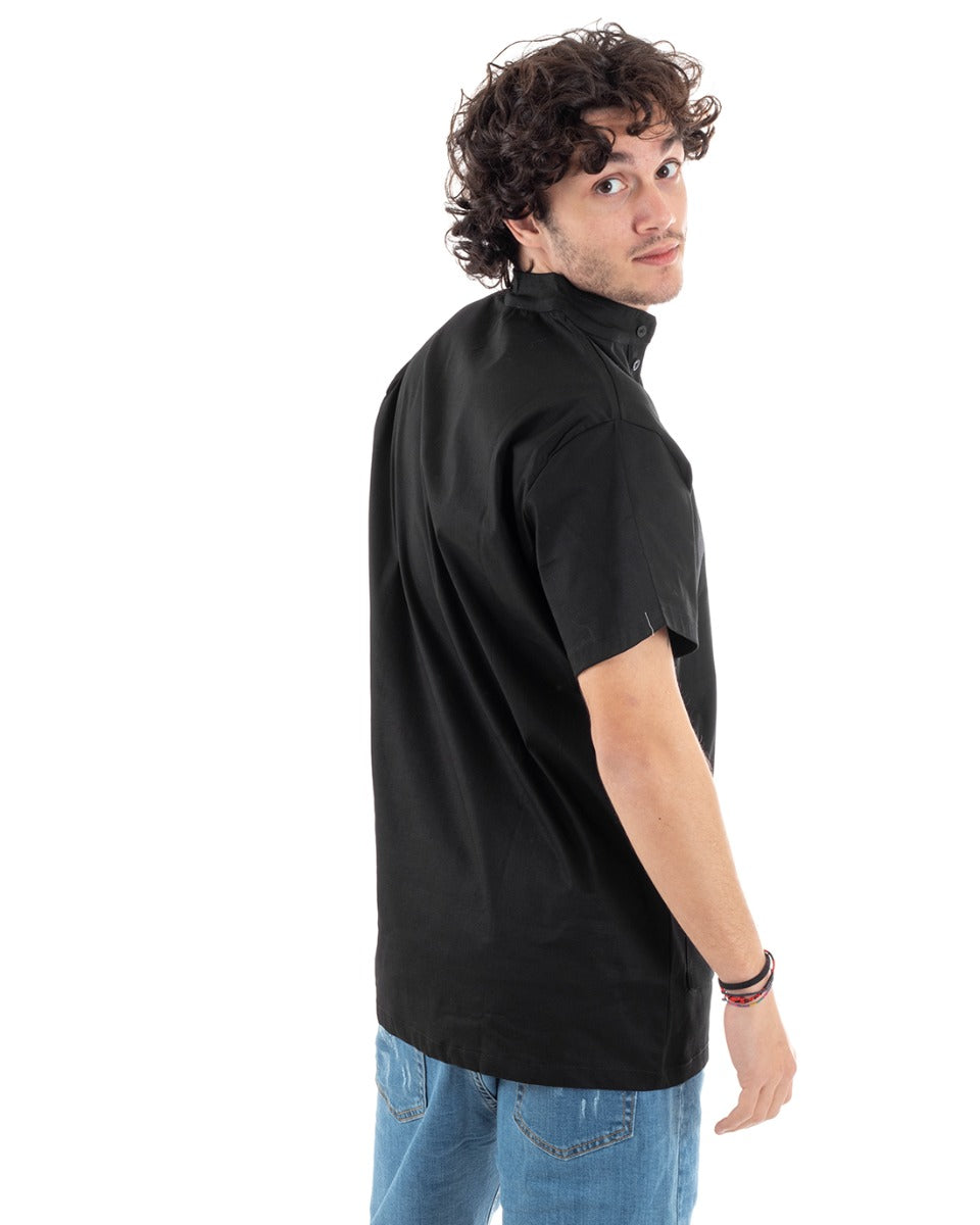 Men's Shirt Short Sleeve Korean Collar Seraph Black Pockets GIOSAL-CC1173A