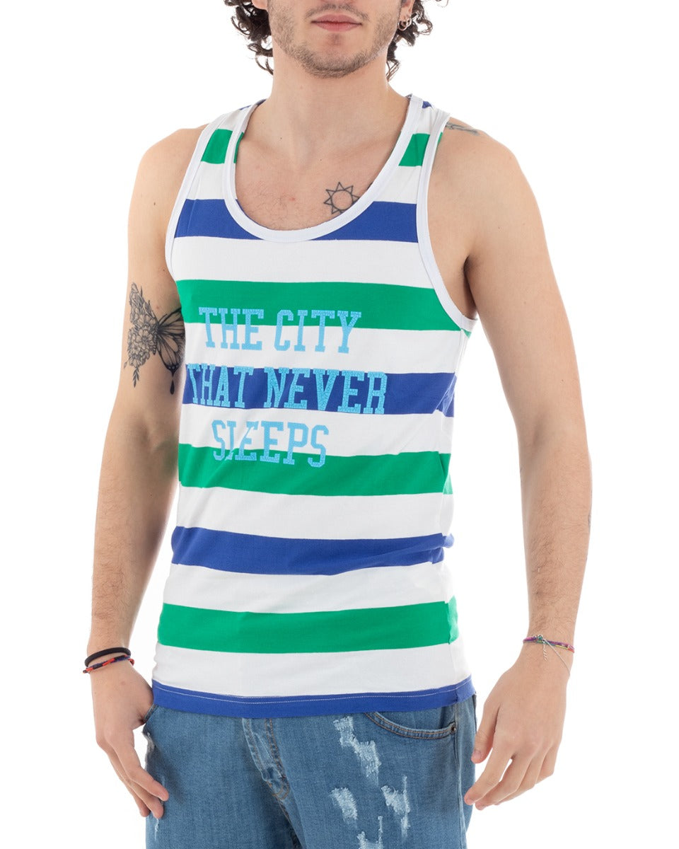 Men's Tank Top T-shirt Green Striped Print Armhole Undershirt GIOSAL-CN1056A