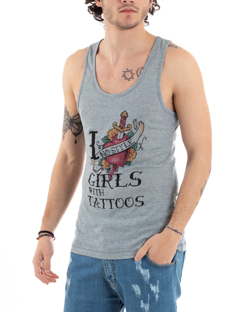 Men's Tank Top T-shirt Underarm Sleeve Print Gray GIOSAL-CN1059A