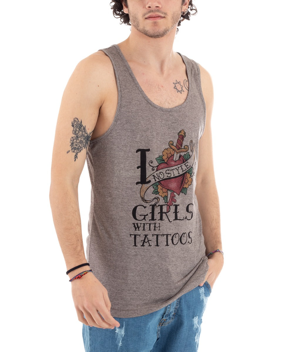 Men's Tank Top T-shirt Undershirt with Armholes Print Brown GIOSAL-CN1060A