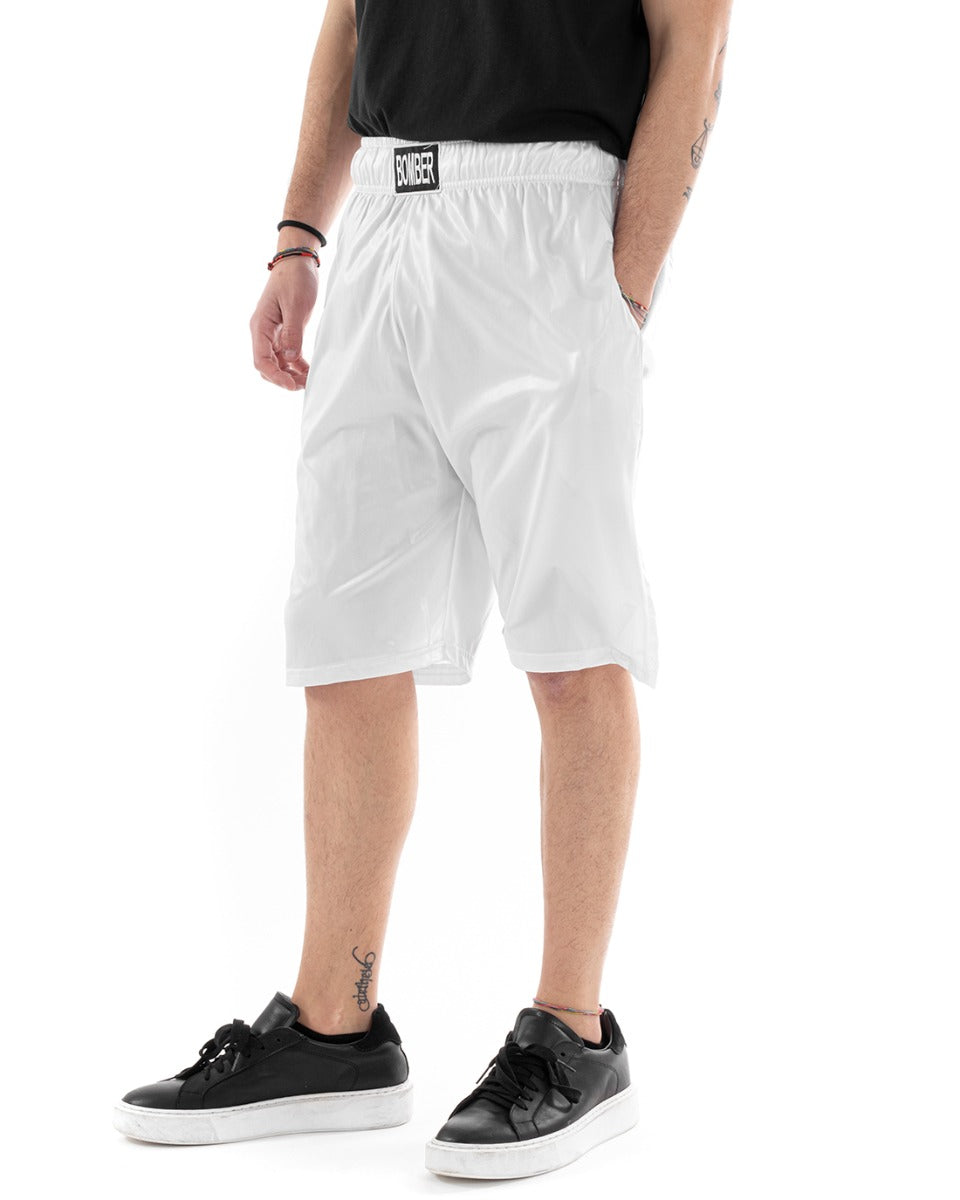 Bermuda Pantaloncino Uomo Corto Elastico Molla Bomber Bianco Lucido Comfort GIOSAL-PC1898A
