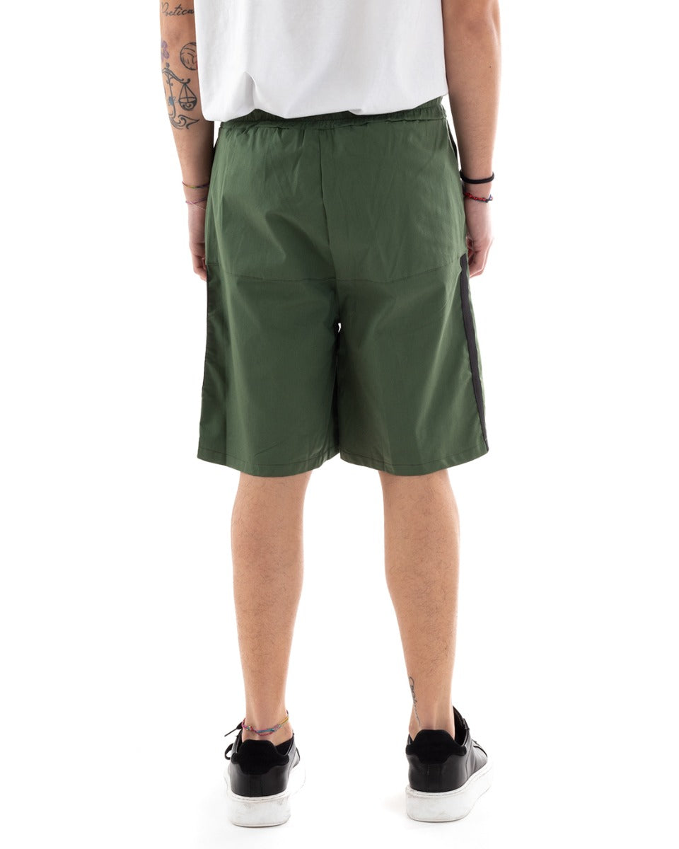 Men's Short Bermuda Shorts Side Stripes Green GIOSAL-PC1899A