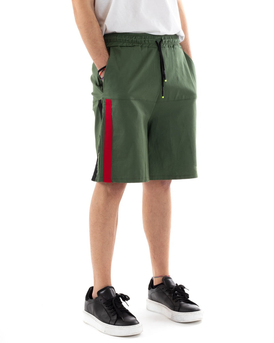 Men's Short Bermuda Shorts Side Stripes Green GIOSAL-PC1899A