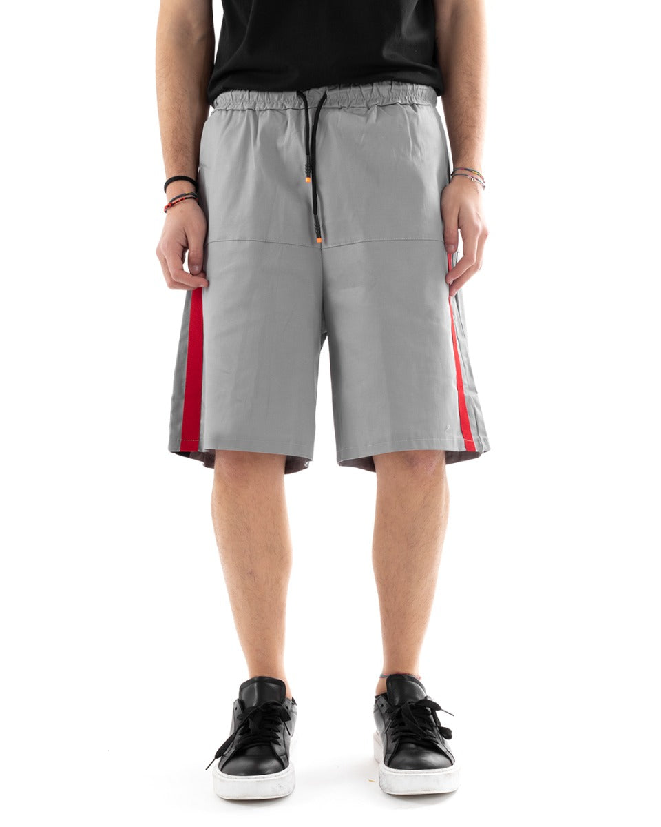 Men's Short Elastic Bermuda Shorts with Side Stripes Gray GIOSAL-PC1901A
