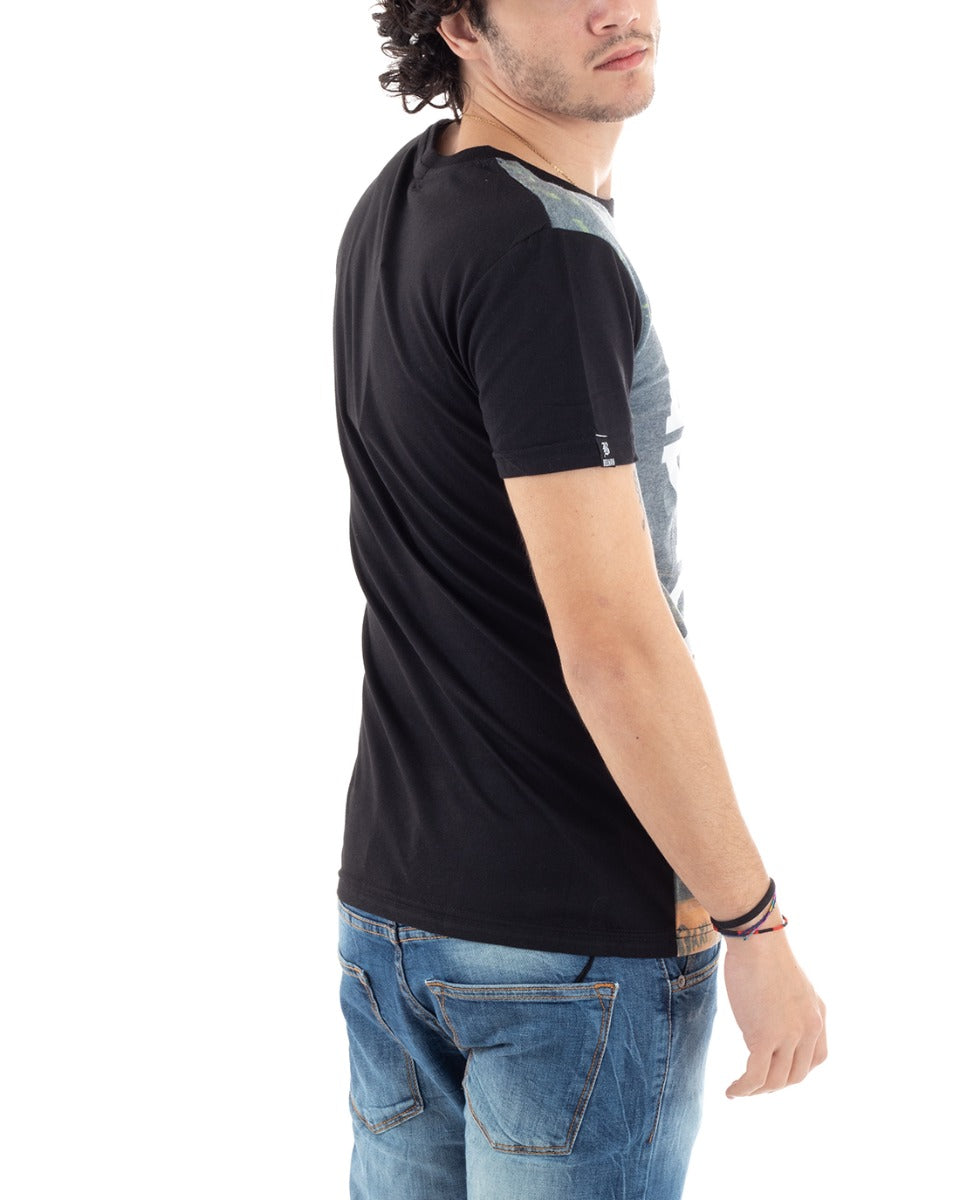 Men's Half Sleeve T-Shirt New York Taxy Print Round Neck Black GIOSAL-TS2804A