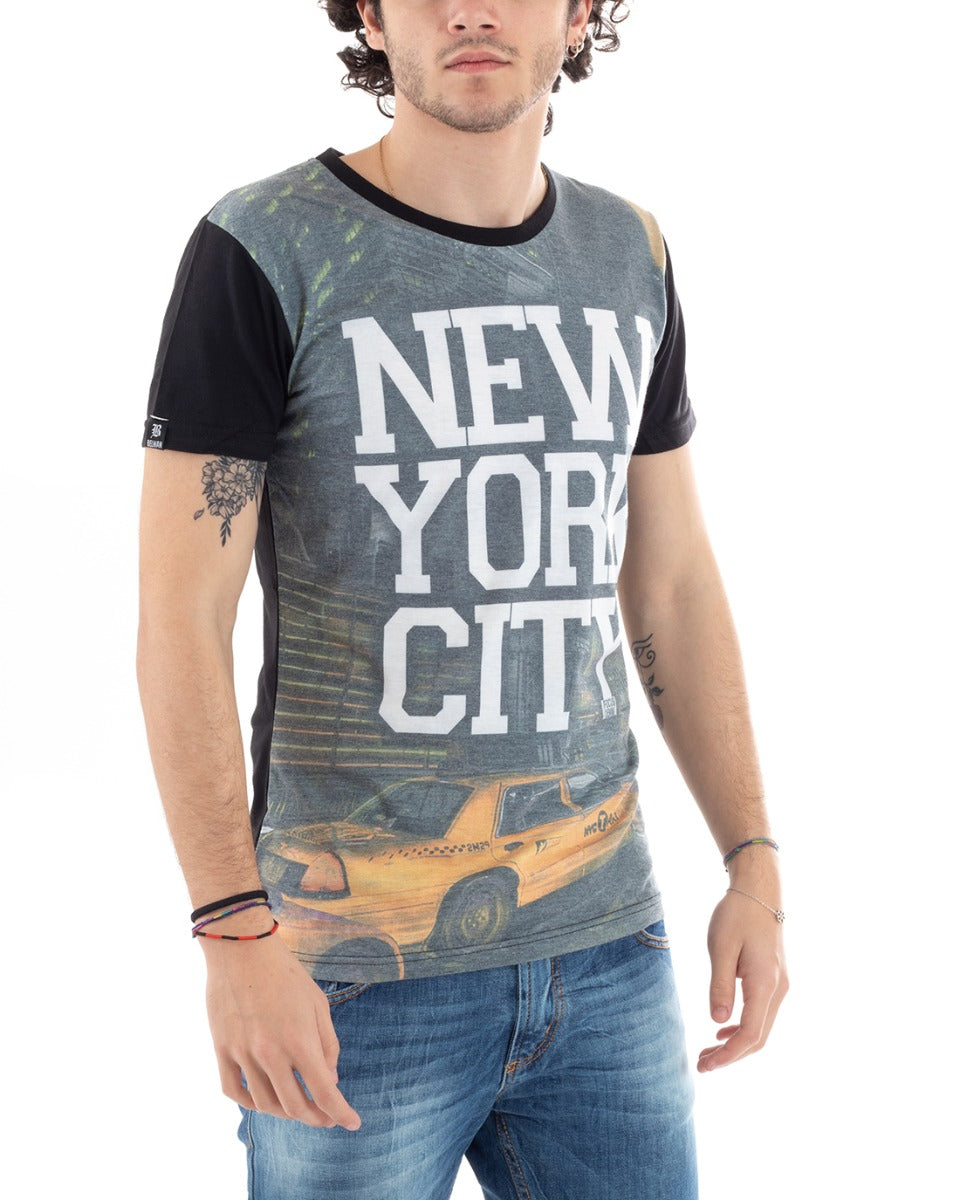 T-Shirt Uomo Mezza Manica Stampa New York Taxy Girocollo Nera GIOSAL-TS2804A