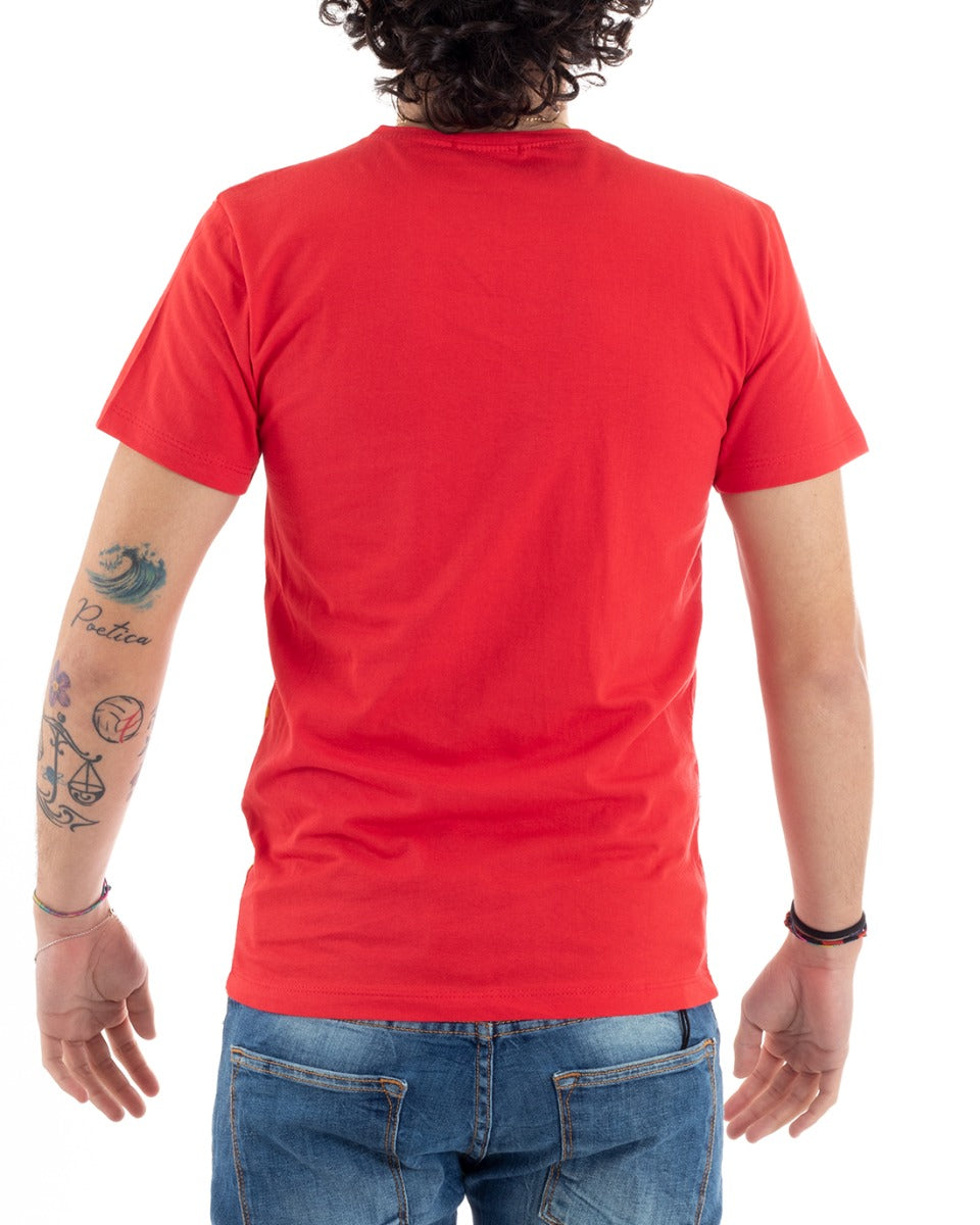 T-Shirt Uomo Mezza Manica Stampa New York Girocollo Rossa Slim GIOSAL-TS28089A