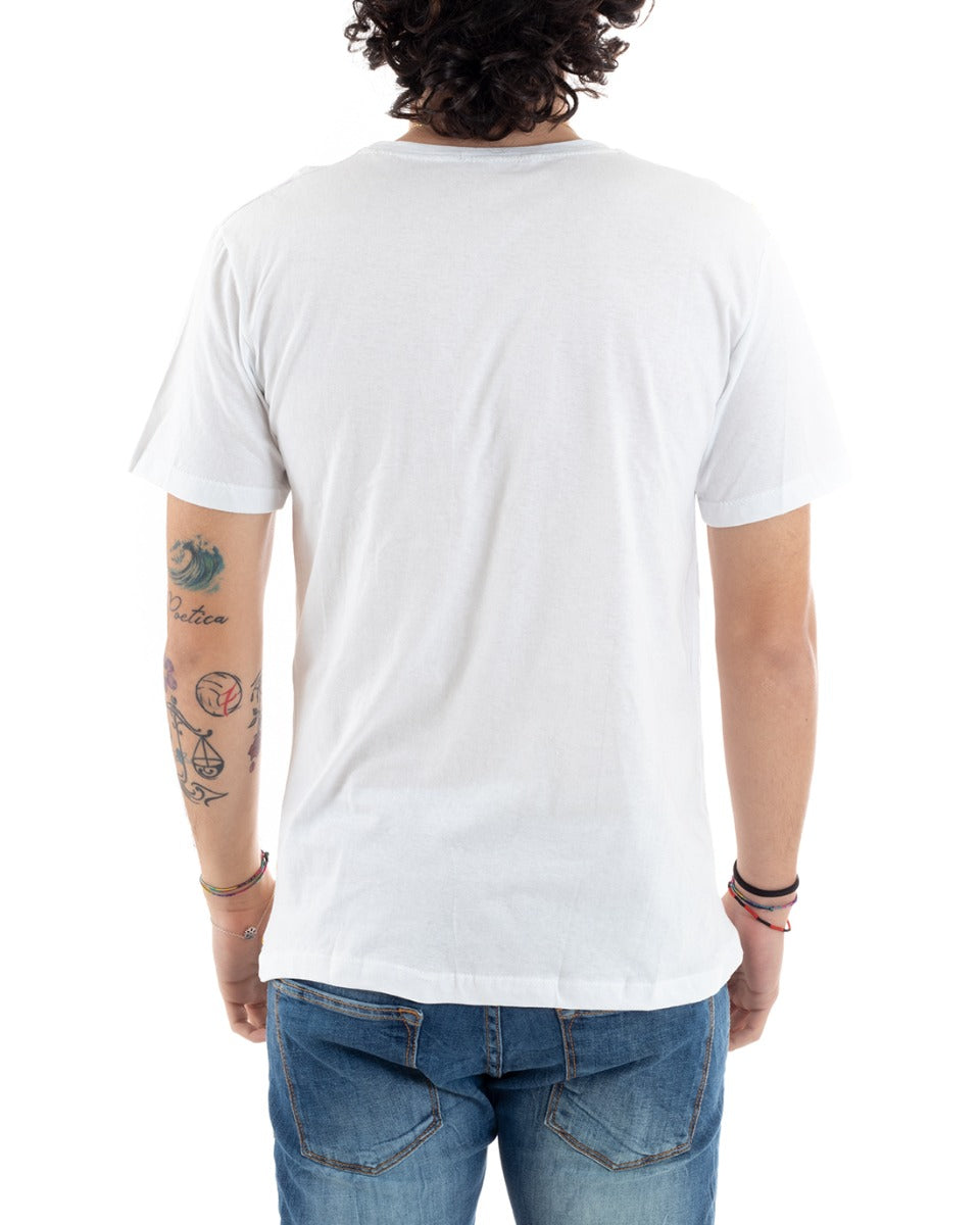 Men's T-Shirt Half Sleeve New York Print Round Neck Slim White GIOSAL-TS2807A