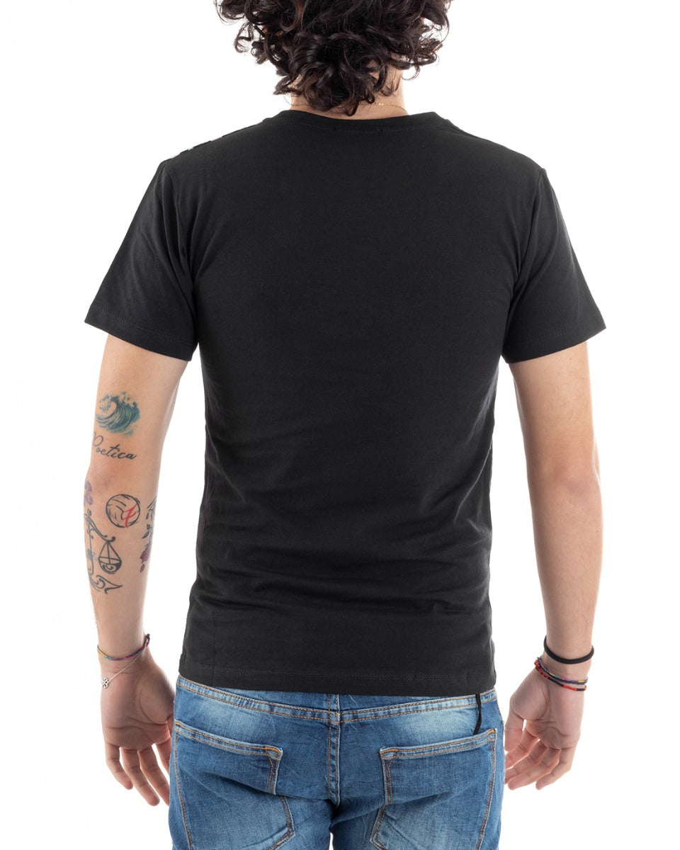 Men's T-Shirt Half Sleeve New York Print Round Neck Slim Black GIOSAL-TS2808A
