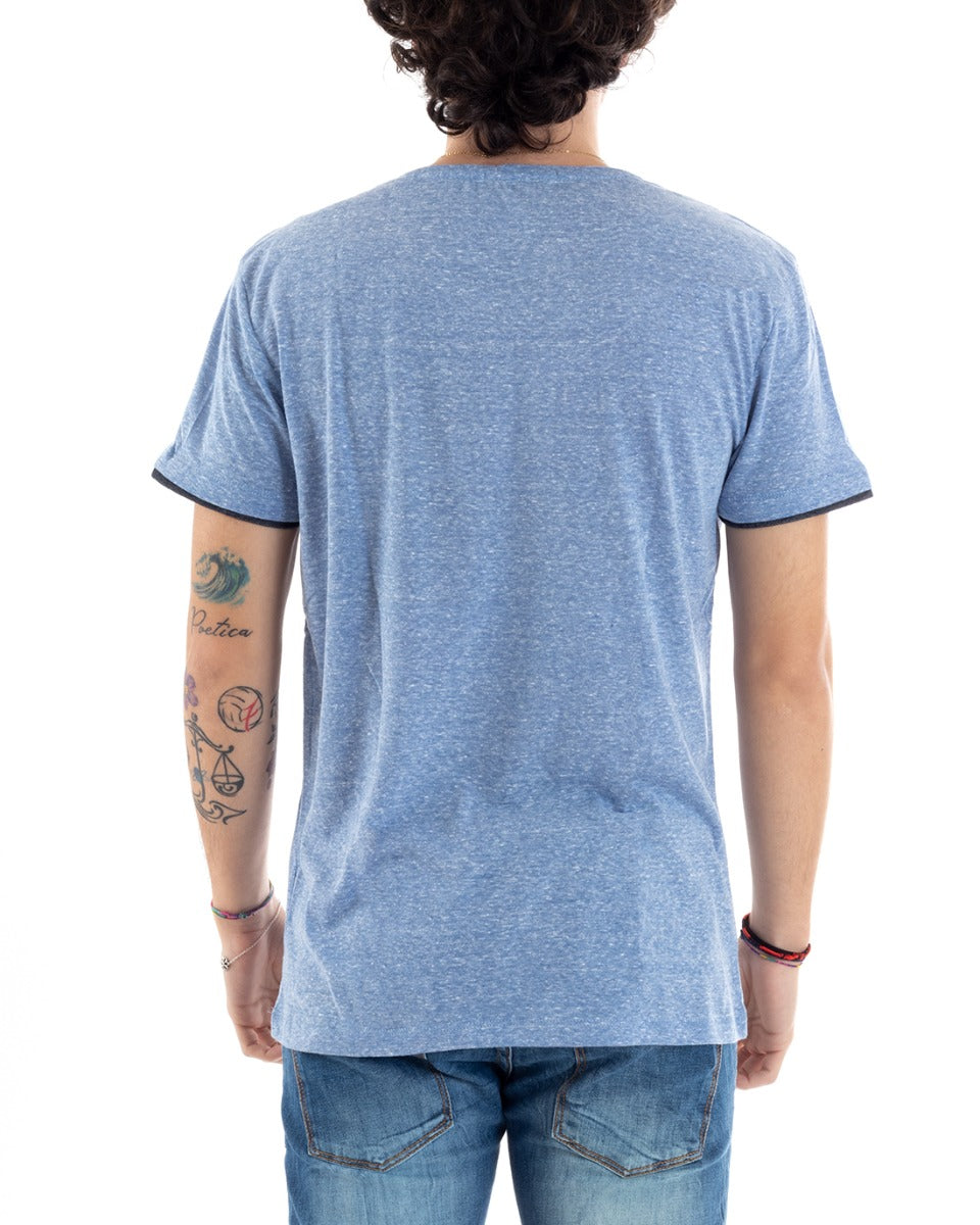 Half Sleeve Men's T-Shirt Brooklyn Print Light Blue Round Neck Slim GIOSAL-TS2811A