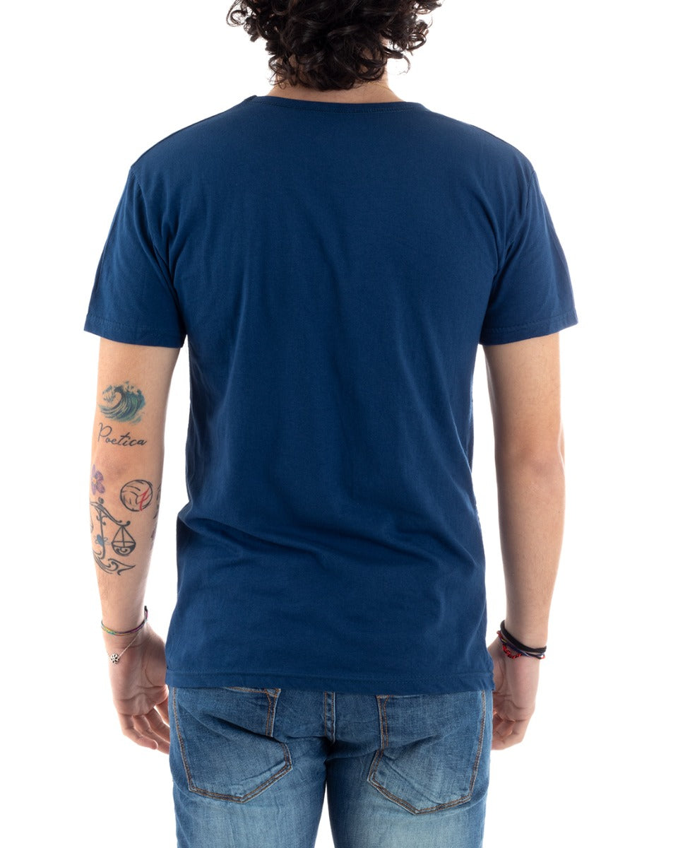 Men's T-Shirt Half Sleeve Paris Print Blue Slim Round Neck GIOSAL-TS2818A