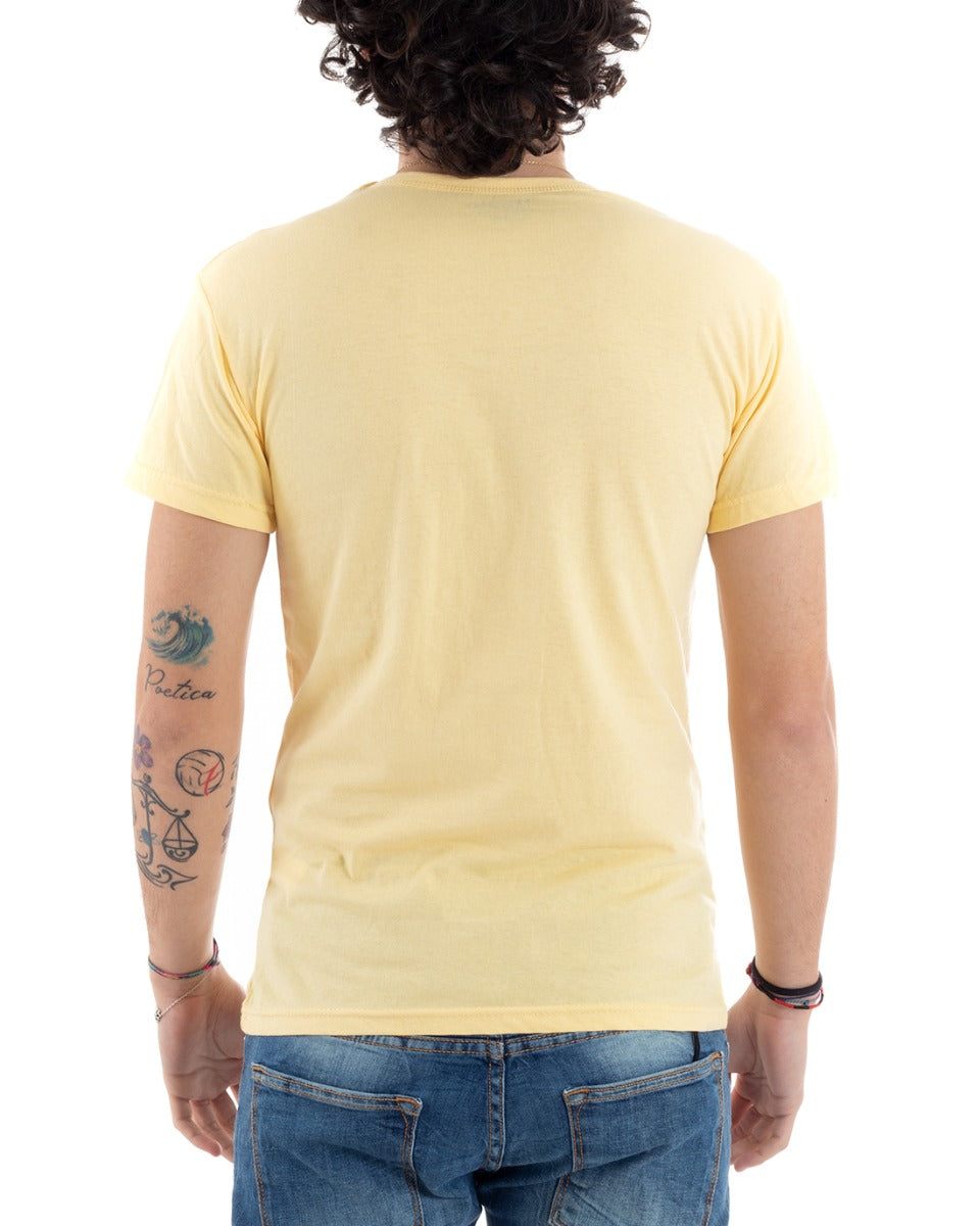 Men's T-Shirt Half Sleeve Print Shoes Written Round Neck Slim Yellow GIOSAL-TS2826A