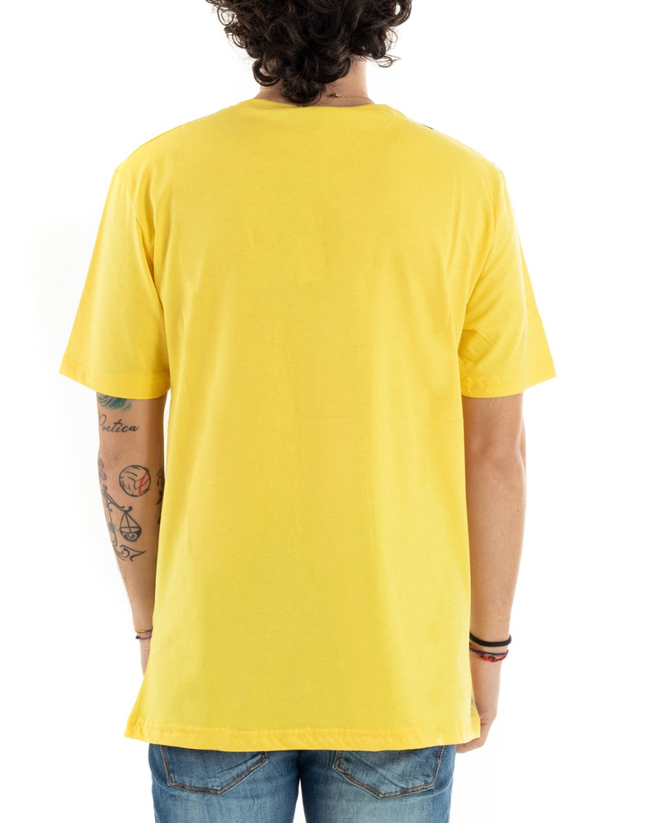 T-Shirt Uomo Stampa Due Colori Scritta Girocollo Fluo Scritte Casual Puro Cotone GIOSAL