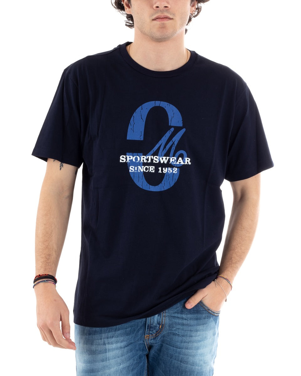 T-Shirt Uomo Coveri Stampa Blu Manica Corta Cotone Comfort GIOSAL-TS2846A