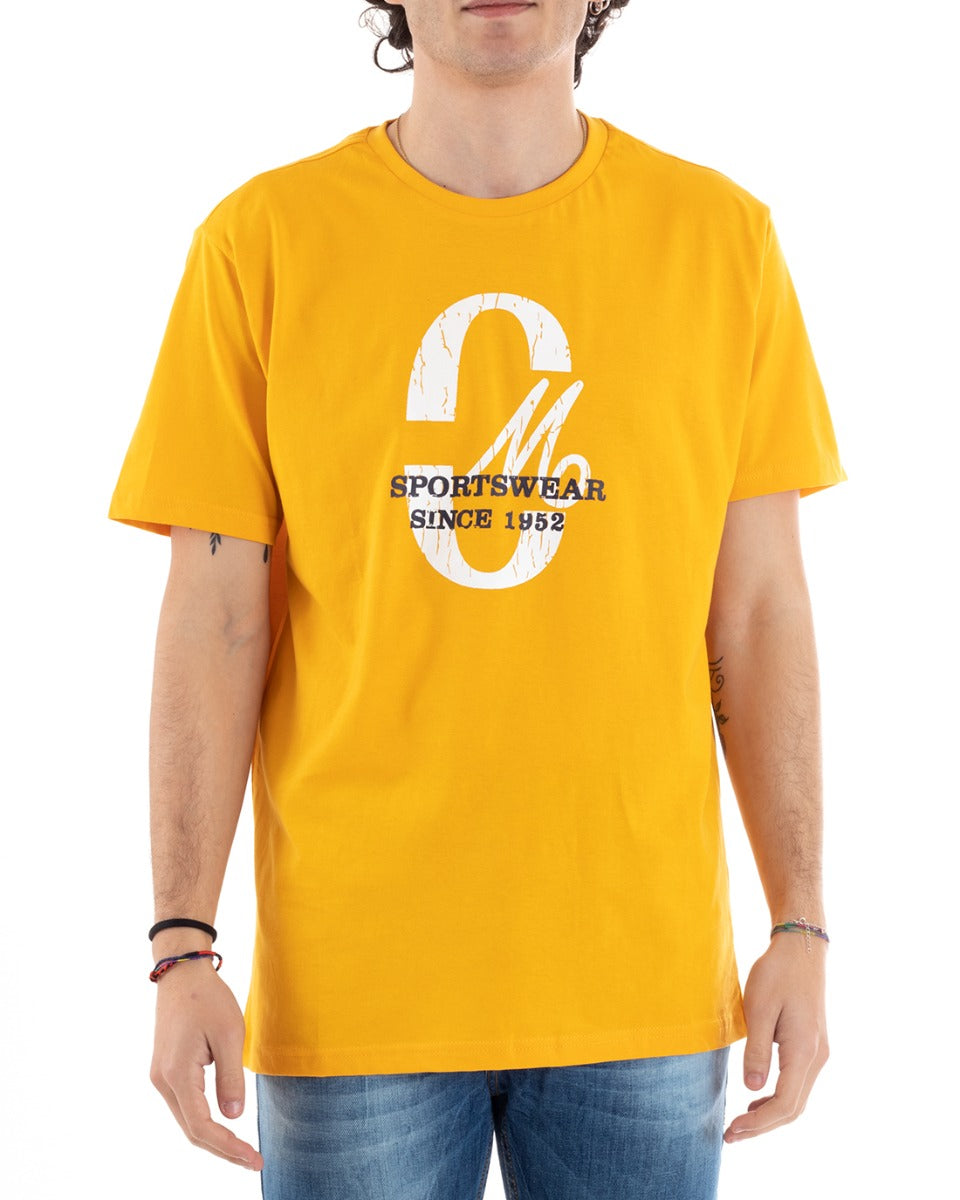 Coveri Men's T-Shirt Yellow Print Short Sleeve Comfort Cotton GIOSAL-TS2847A