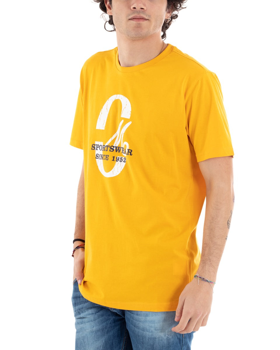 Coveri Men's T-Shirt Yellow Print Short Sleeve Comfort Cotton GIOSAL-TS2847A