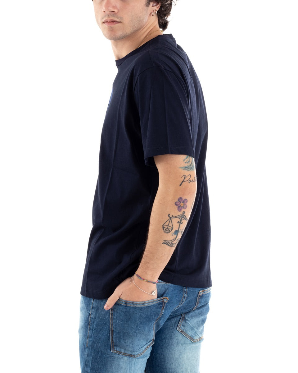 Coveri Men's T-Shirt Blue Print Short Sleeve Comfort Cotton GIOSAL-TS2846A