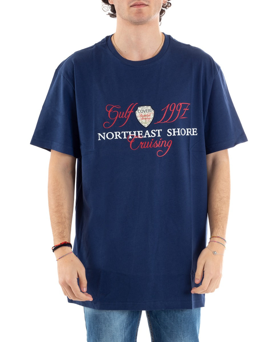 Men's Blue Coveri T-Shirt Written Print Crew Neck Half Sleeve GIOSAL-TS2851A