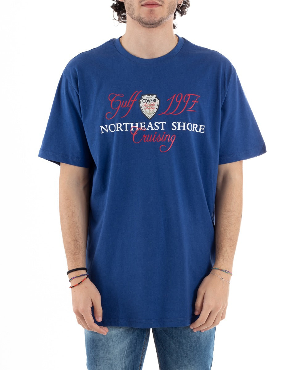 Coveri Royal Blue Men's T-Shirt Written Print Crew Neck Half Sleeve GIOSAL-TS2853A
