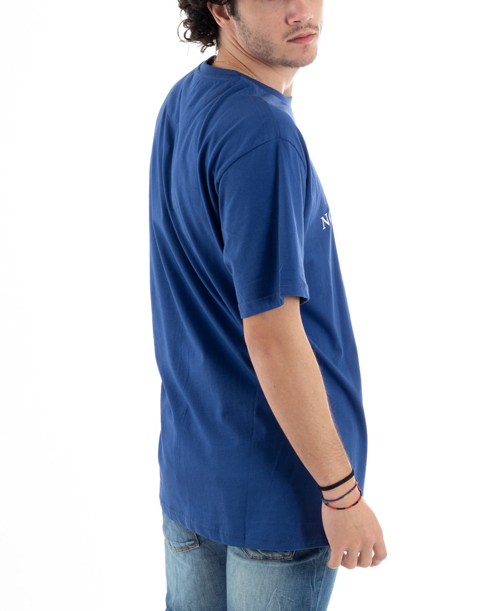 T-Shirt Uomo Blu Royal Coveri Stampa Scritta Girocollo Mezza Manica GIOSAL-TS2853A