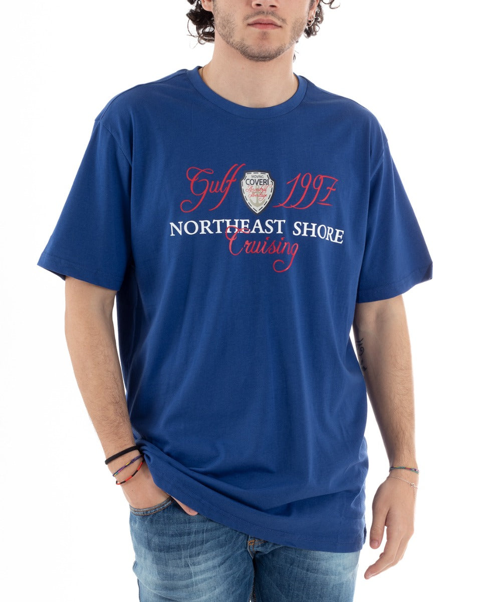 Coveri Royal Blue Men's T-Shirt Written Print Crew Neck Half Sleeve GIOSAL-TS2853A