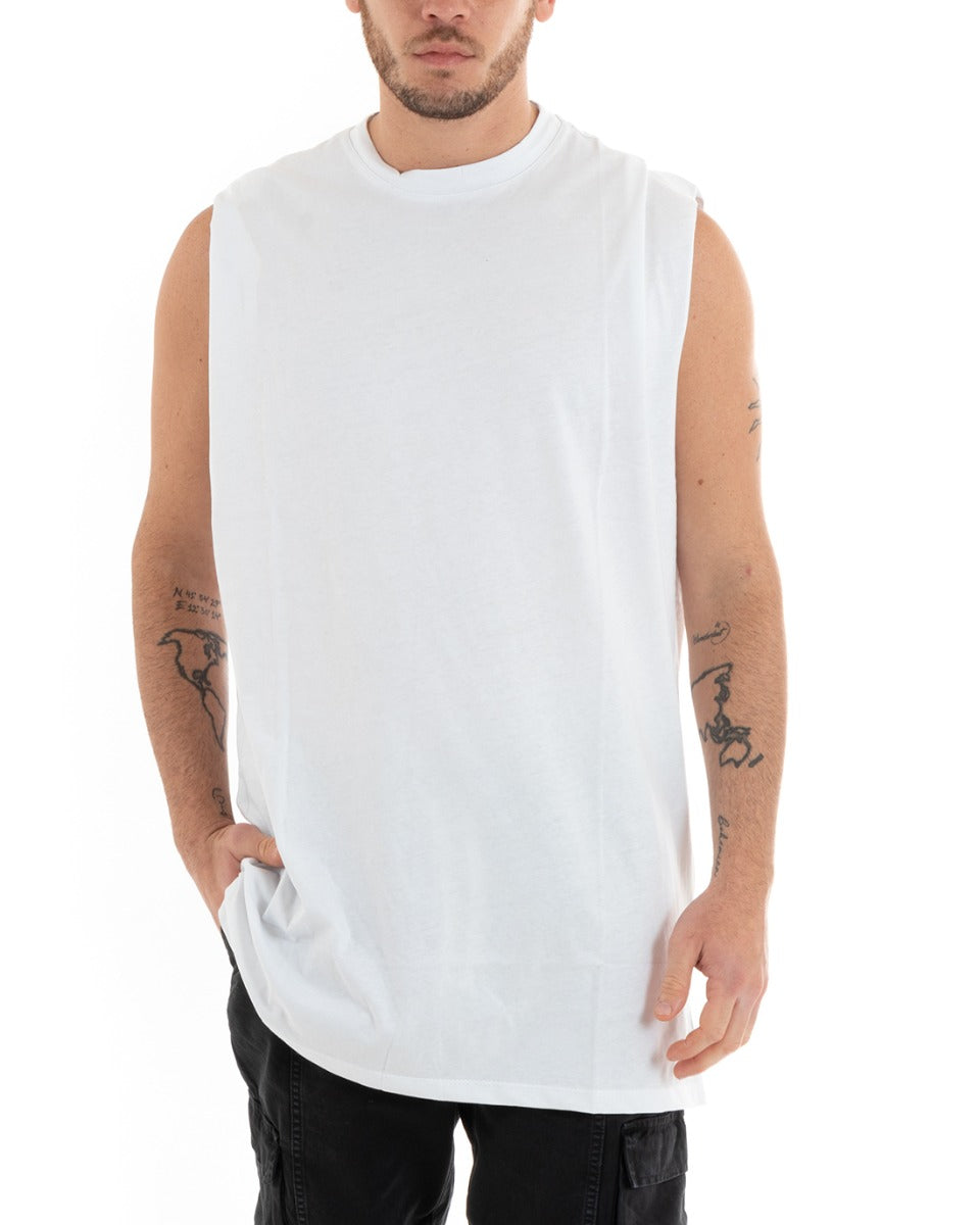 Basic Men's Tank Top Long Sleeve Casual Solid Color White Crew Neck GIOSAL-CN1076A