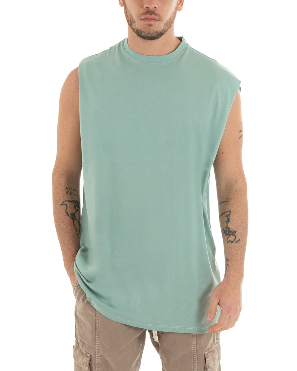 Basic Men's Tank Top Long Sleeve Casual Solid Color Water Green Round Neck GIOSAL-CN1077A