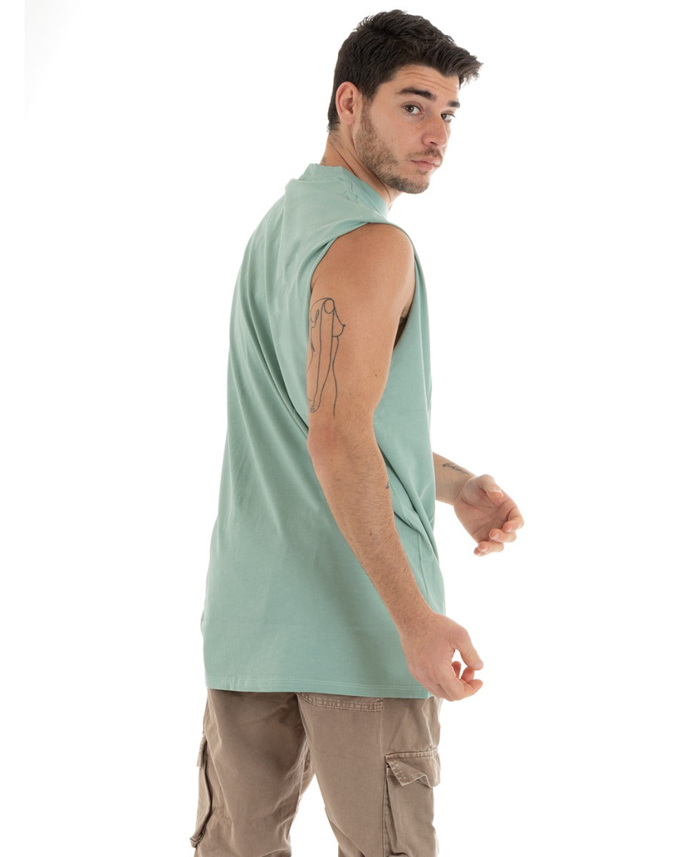 Basic Men's Tank Top Long Sleeve Casual Solid Color Water Green Round Neck GIOSAL-CN1077A