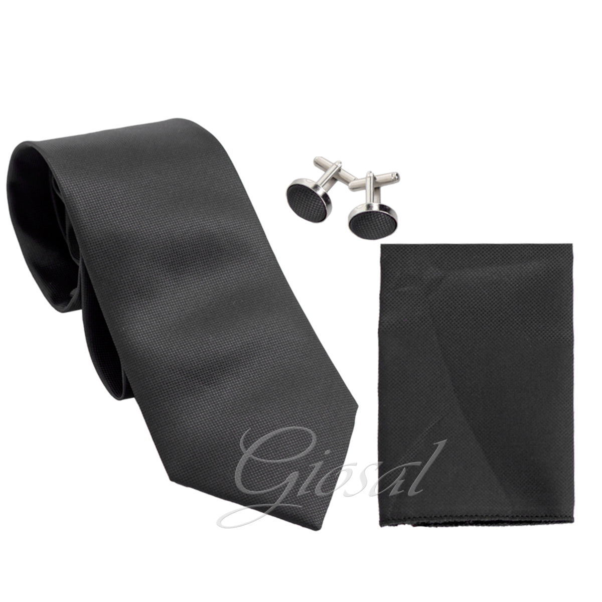 Tie and Clutch Cufflinks Set for Men Unisex Elegant Ceremony Black GIOSAL-CP1027A