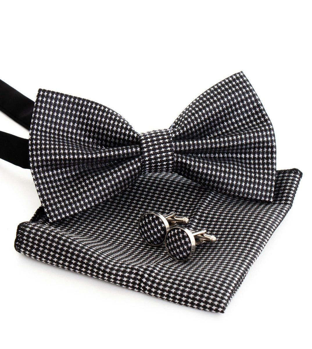 Bow Tie Clutch Cufflinks Set for Men Unisex Elegant Ceremony Black GIOSAL-CP1074A