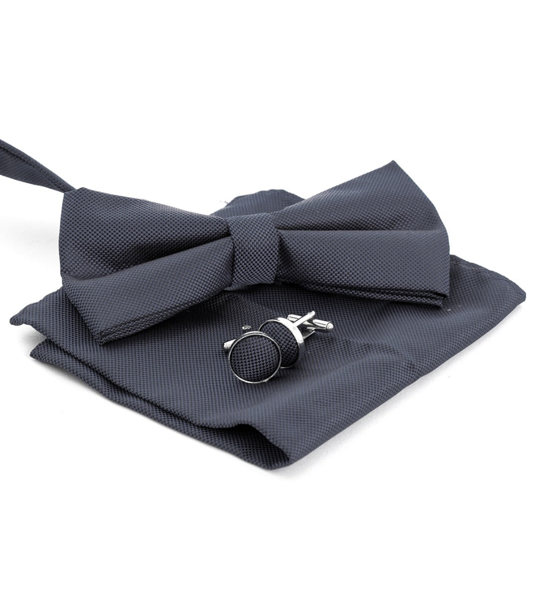 Bow Tie Cufflinks Clutch Set Man Unisex Elegant Gray Ceremony GIOSAL-CP1084A