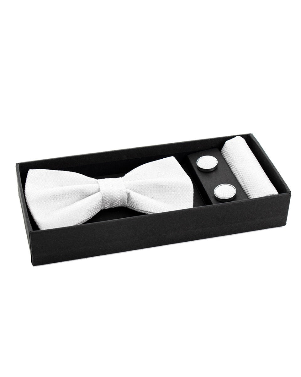 Bow Tie Cufflinks Clutch Set for Men Unisex Elegant Ceremony White GIOSAL-CP1112A