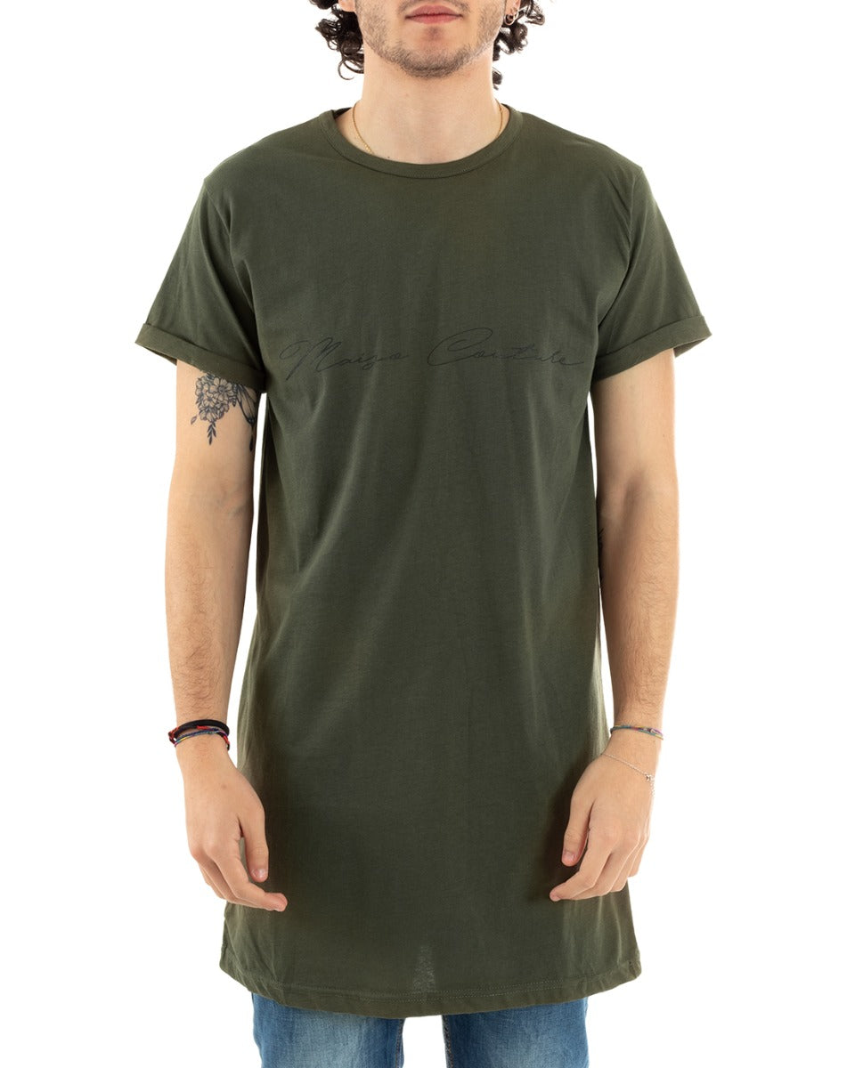 T-Shirt Uomo Due Colori Nera Verde Stampa Scritta Girocollo Manica Corta GIOSAL 