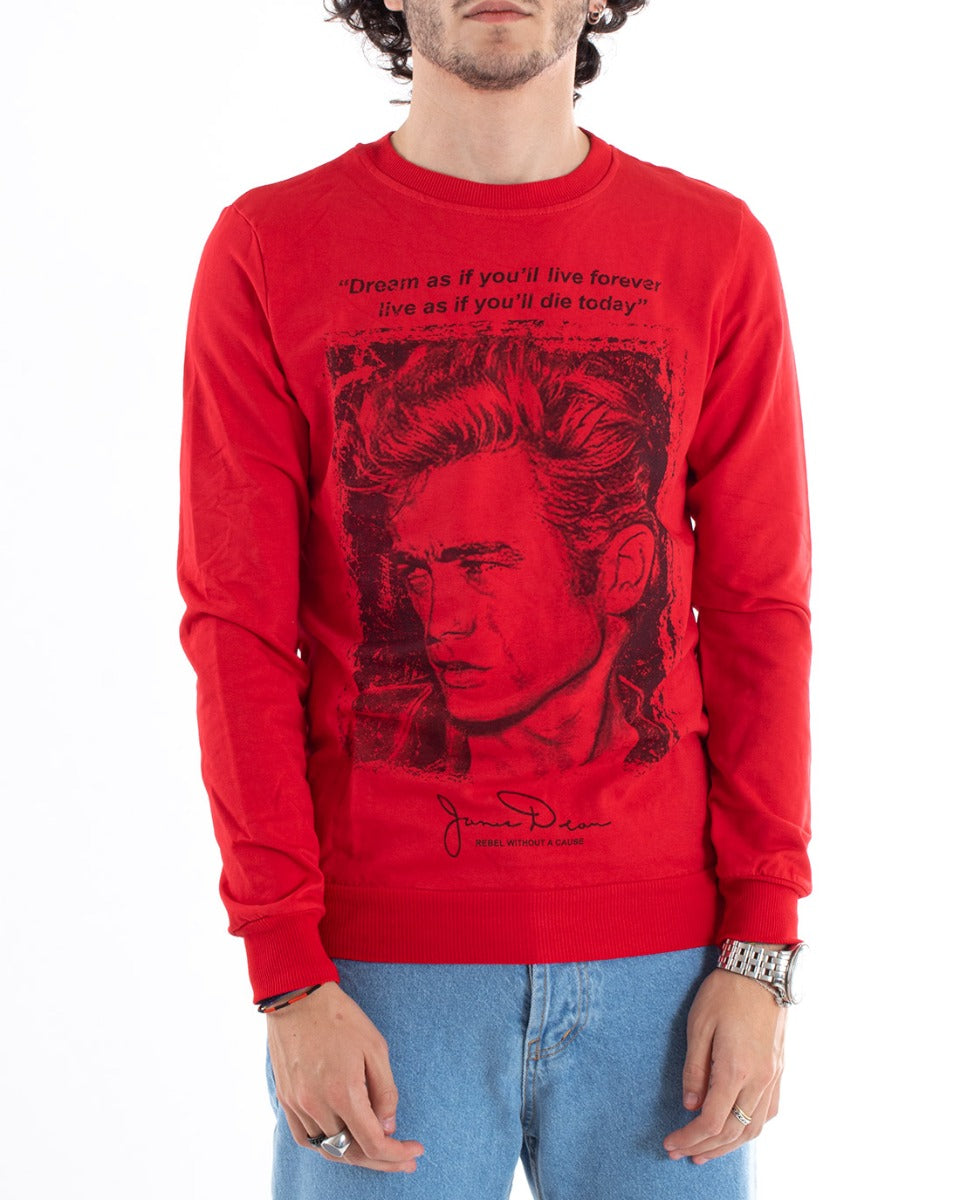 Men's Crewneck Sweatshirt Red Regular Fit Print GIOSAL-F1403A