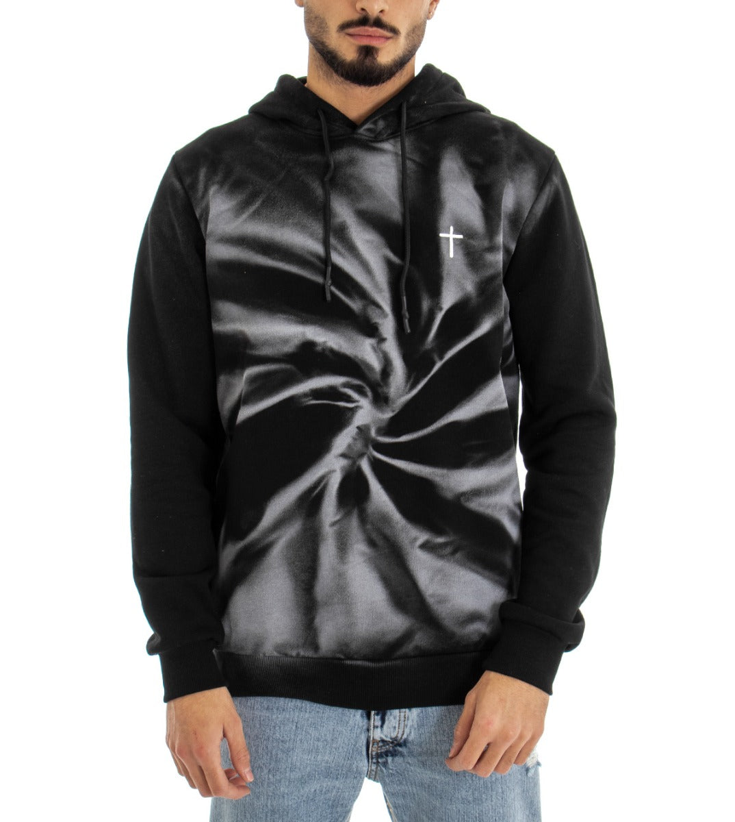Men's Hoodie Sweatshirt Black Comfortable Tie Dye Print GIOSAL-F2496A