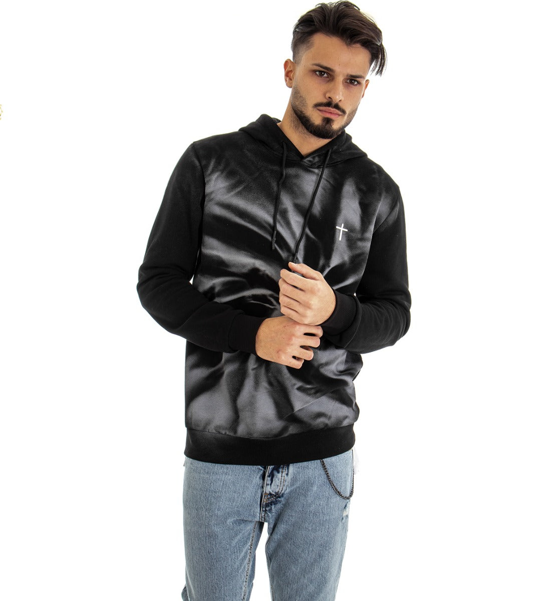 Men's Hoodie Sweatshirt Black Comfortable Tie Dye Print GIOSAL-F2496A