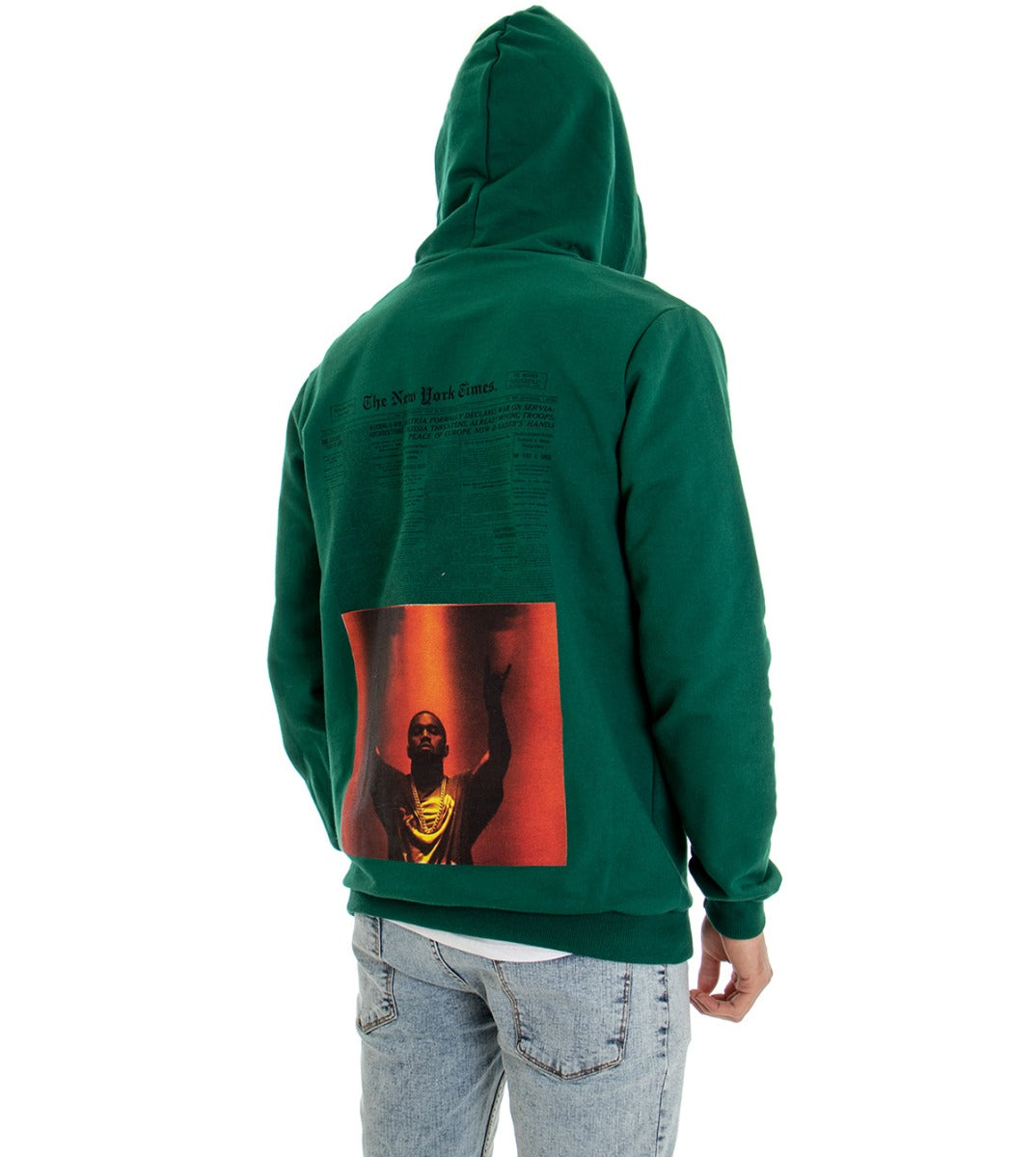 Men's Sweatshirt with Hood Green Shirt Written Print Regular Fit GIOSAL-F2532A