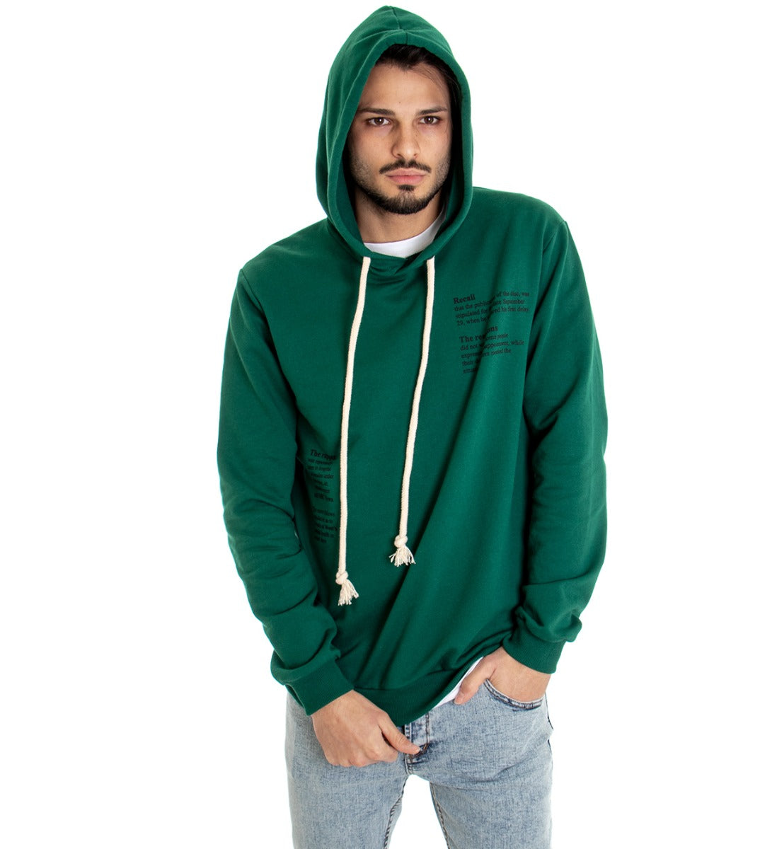 Men's Sweatshirt with Hood Green Shirt Written Print Regular Fit GIOSAL-F2532A