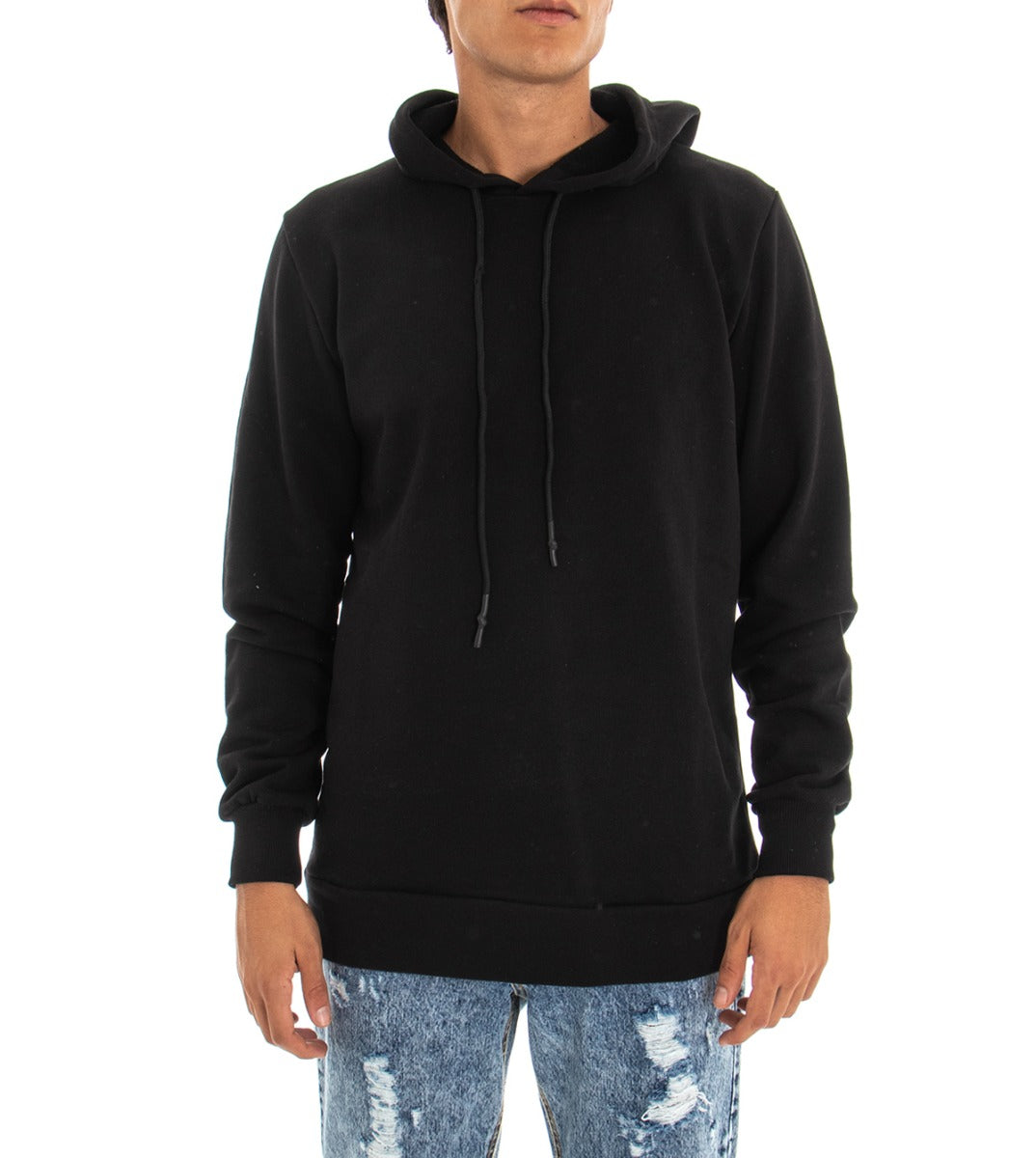 Men's Sweatshirt With Black Hood Regular Fit Print Shirt GIOSAL-F2570A