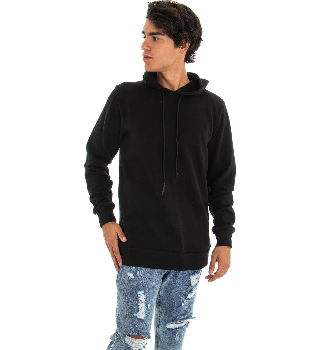 Men's Sweatshirt With Black Hood Regular Fit Print Shirt GIOSAL-F2570A