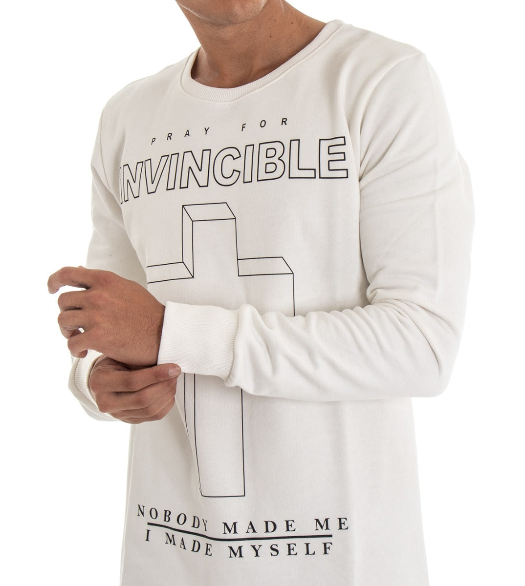 Men's Crewneck Sweatshirt with Comfortable White Cross Print GIOSAL-F2594A