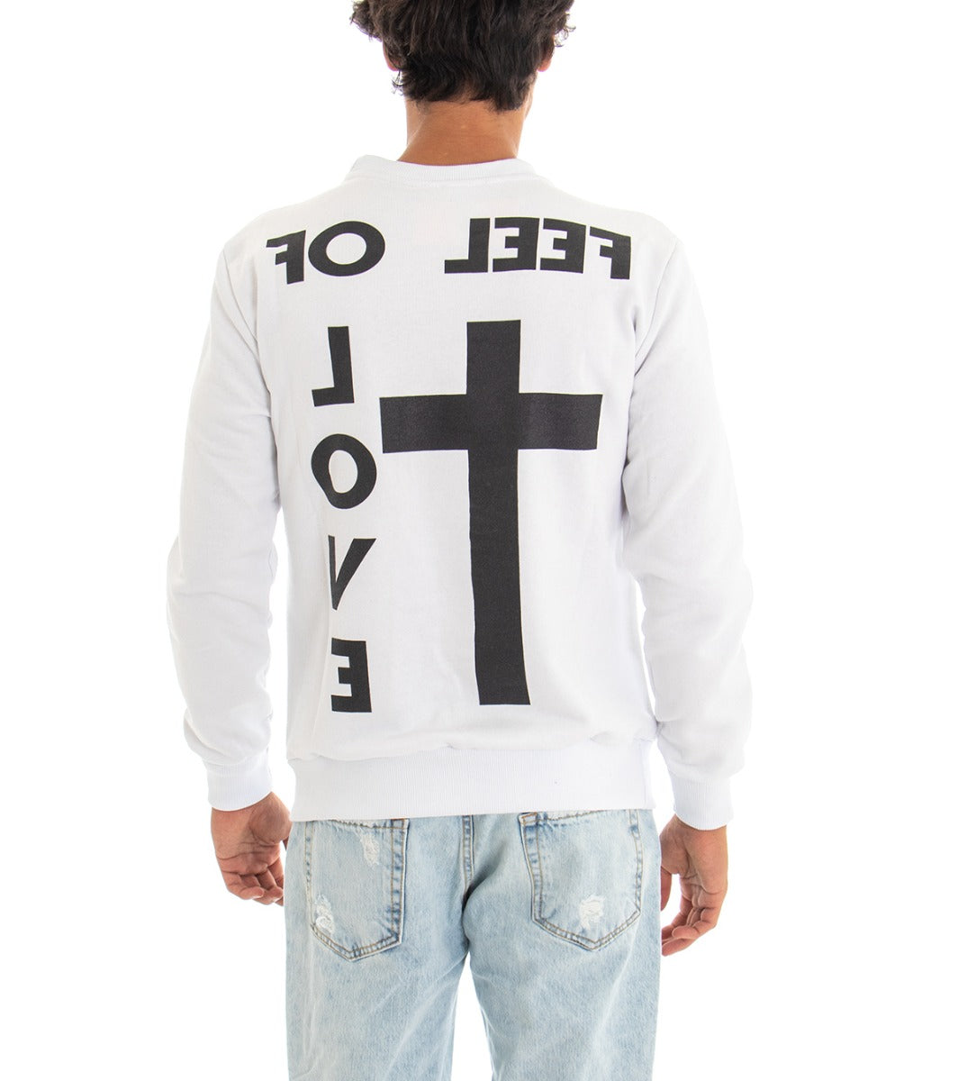 Felpa Uomo Girocollo Bianco Maglia Con Stampa Regular Fit GIOSAL-F2615A