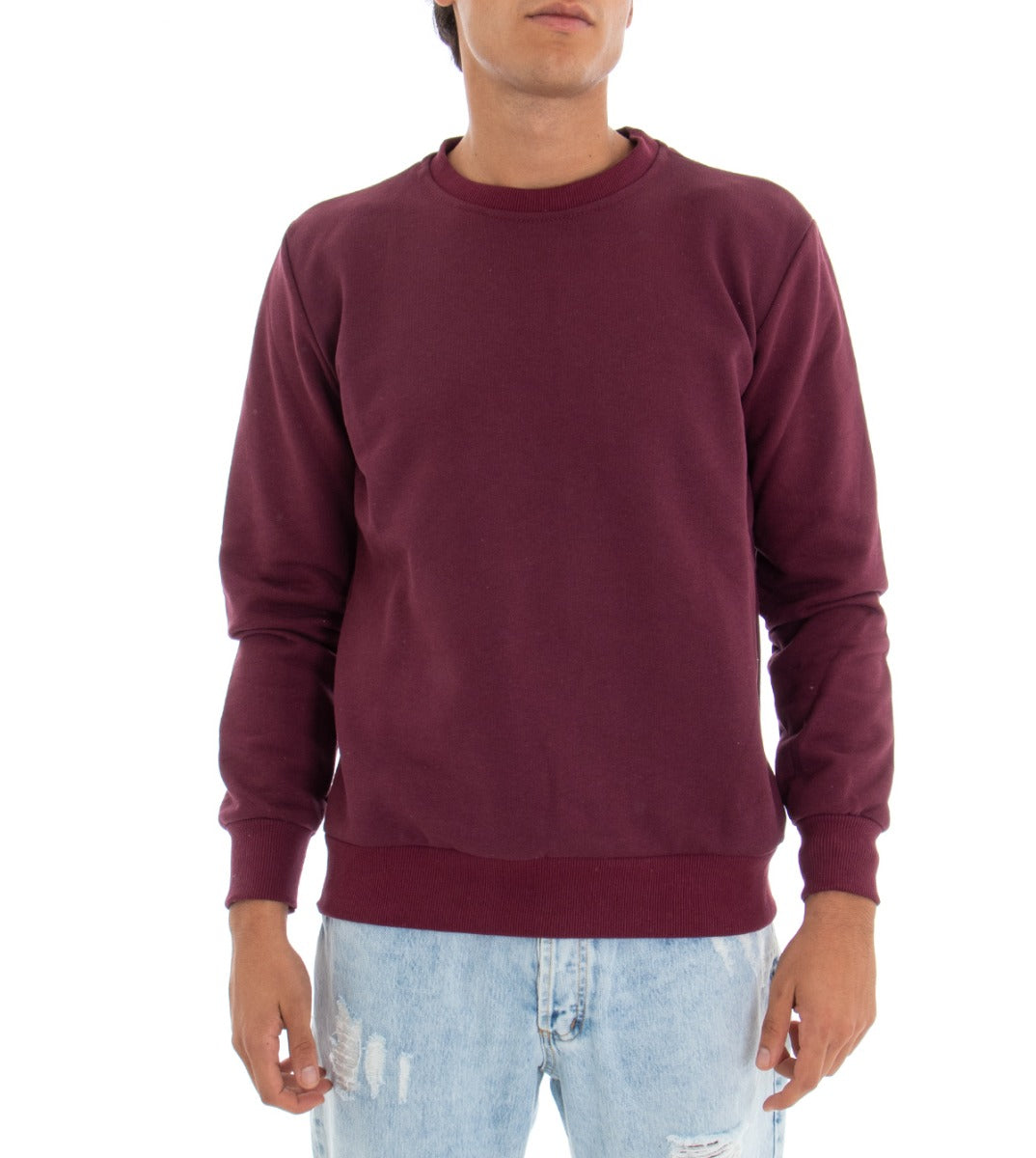 Men's Crewneck Sweatshirt Bordeaux Regular Fit Printed Sweatshirt GIOSAL-F2617A