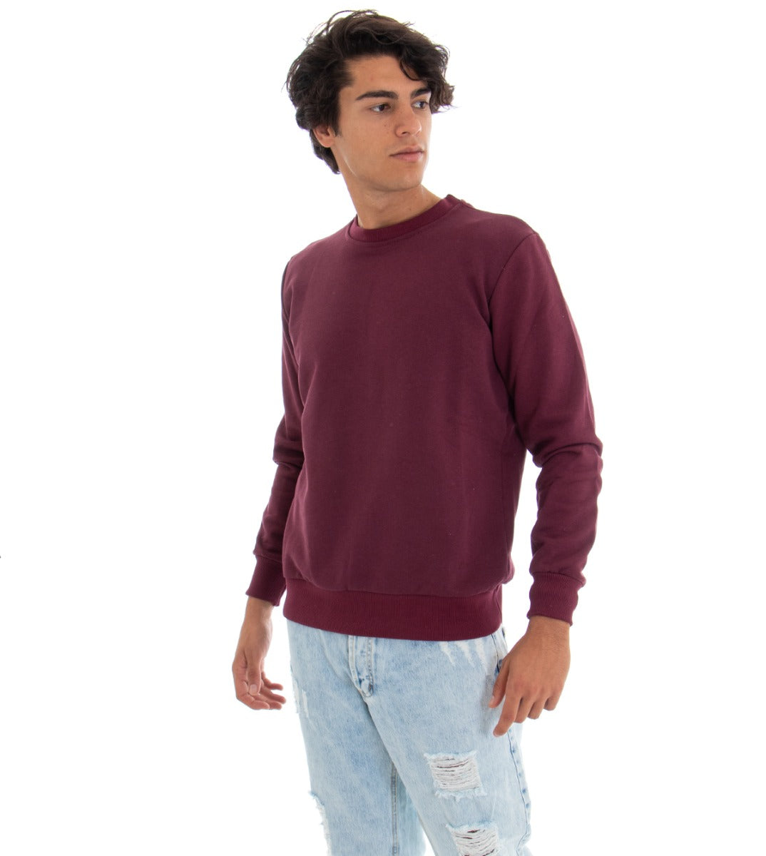 Men's Crewneck Sweatshirt Bordeaux Regular Fit Printed Sweatshirt GIOSAL-F2617A
